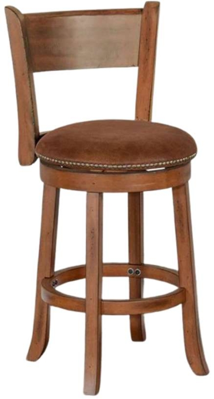 Swivel Bar Stool Curved Open Back with Nailhead Trim in Brown