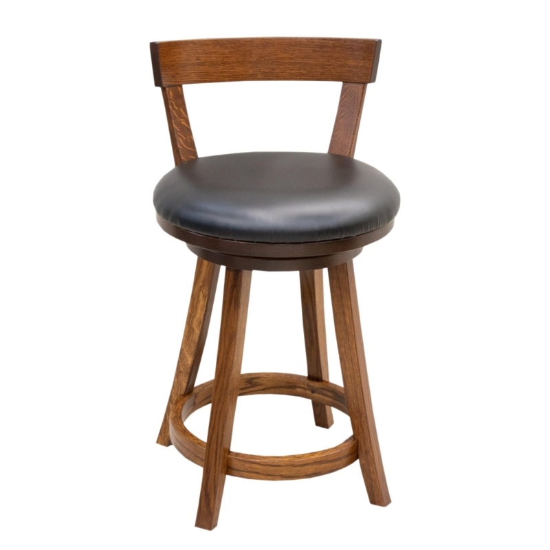 Swivel Bar Stool in Golden Brown Oak with Black Faux Leather Seat
