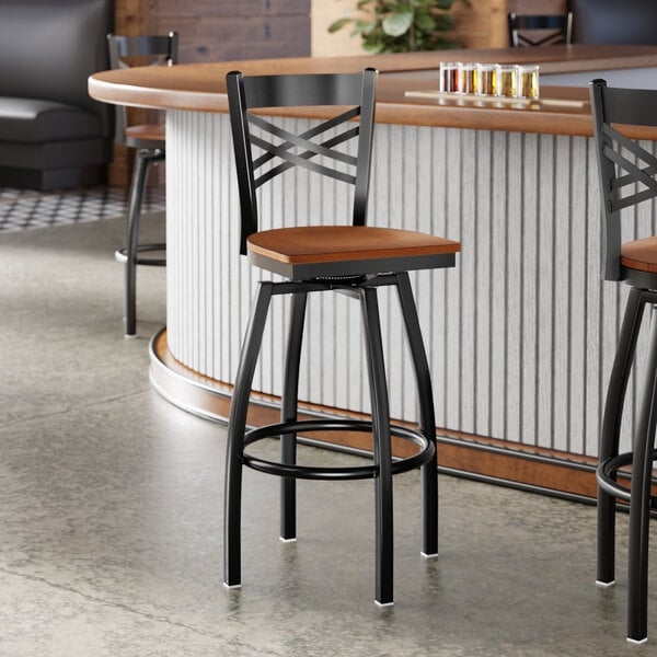 Swivel Bar Stool Industrial Metal Black Frame with Cross Back