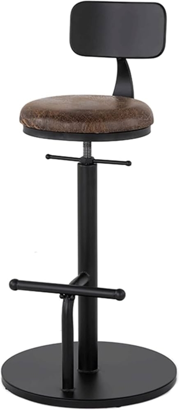Swivel Bar Stool, Industrial Threaded Post Adjustable, Weathered Brown Seat