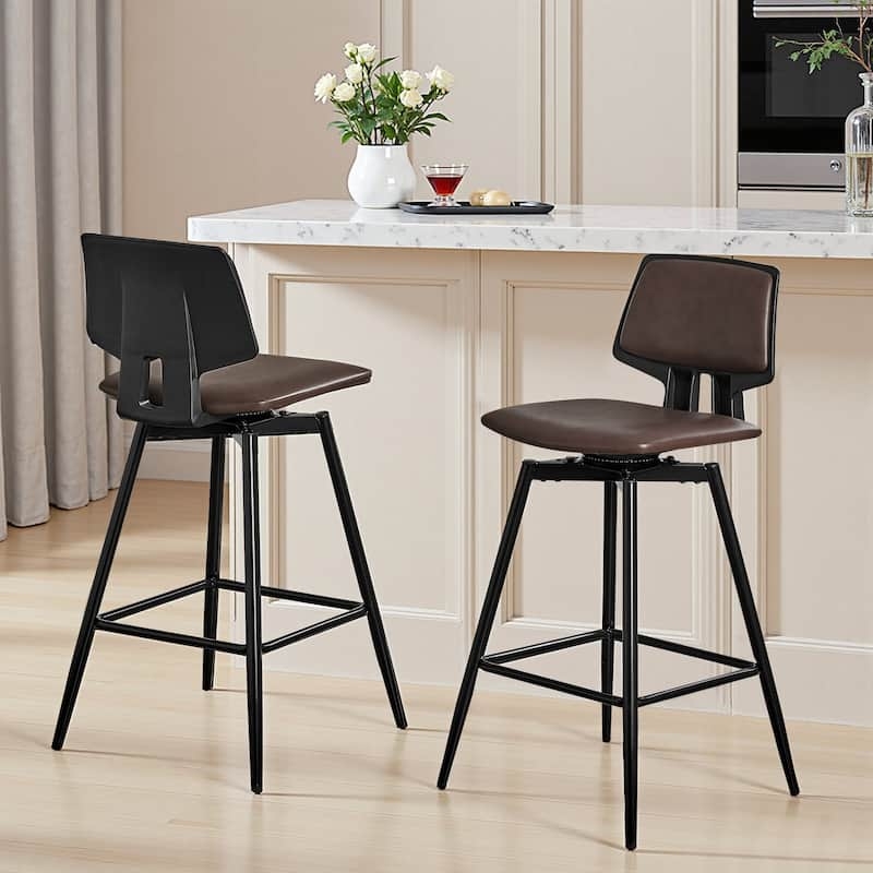 Swivel Bar Stool, Modern Cutout Back Design, Tapered Legs, Chocolate Brown