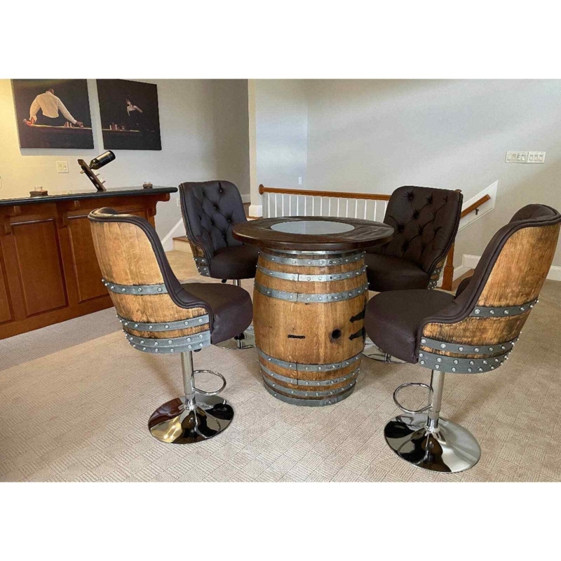 Swivel Bar Stool Tufted Upholstery Pedestal Base Rustic Tavern Chic