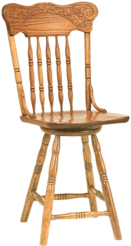 Swivel Bar Stool with Pressback Carving and Spindle Detail