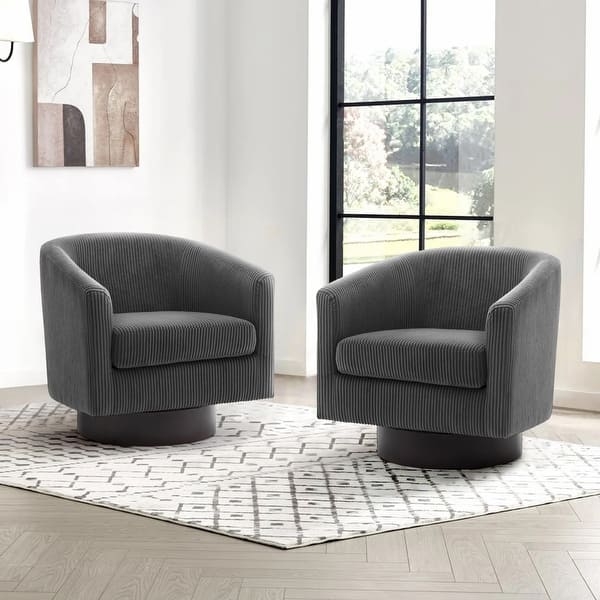 Swivel Barrel Chair: Charcoal Grey Ribbed Corduroy Texture Set