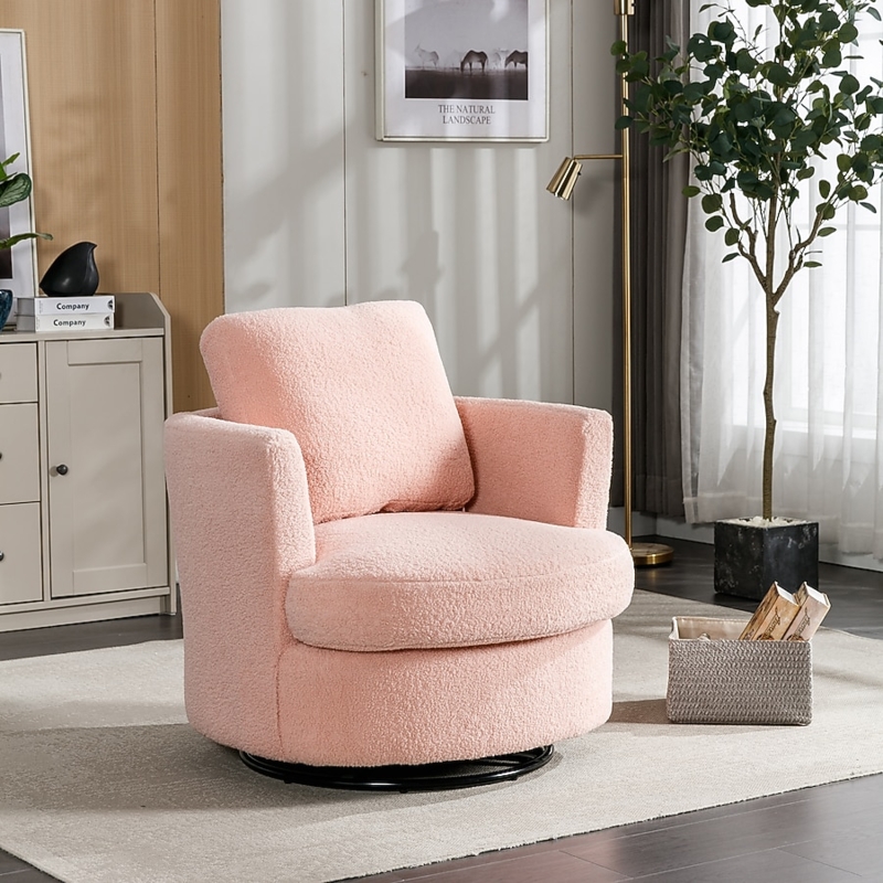 Swivel Barrel Chair in Boucle Fabric with Matte Black Base