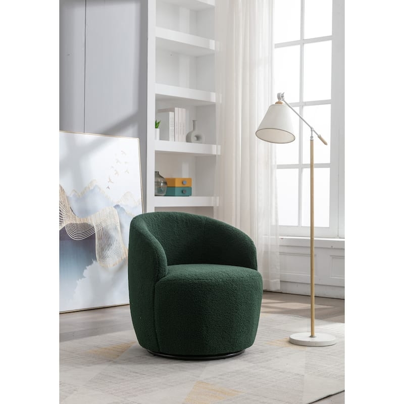 Swivel Barrel Chair Teddy Fabric Forest Green Curved Back