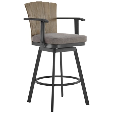 Swivel Barstool Wood Back Slats Charcoal Farmhouse