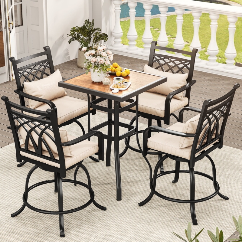 Swivel Bistro Set Rhombus Back Warm Beige Cushions Bar Height