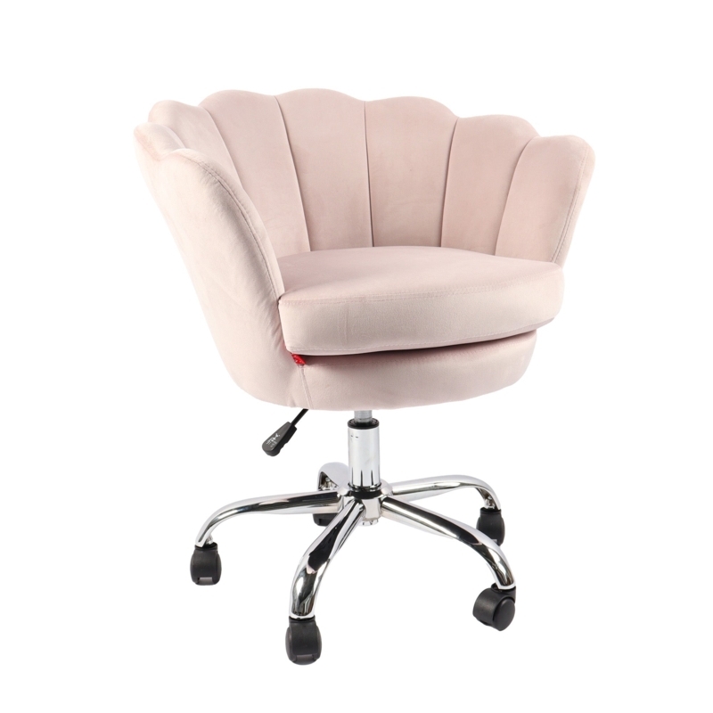 Swivel Chair with Scalloped Back and Blush Pink Channel Tufting