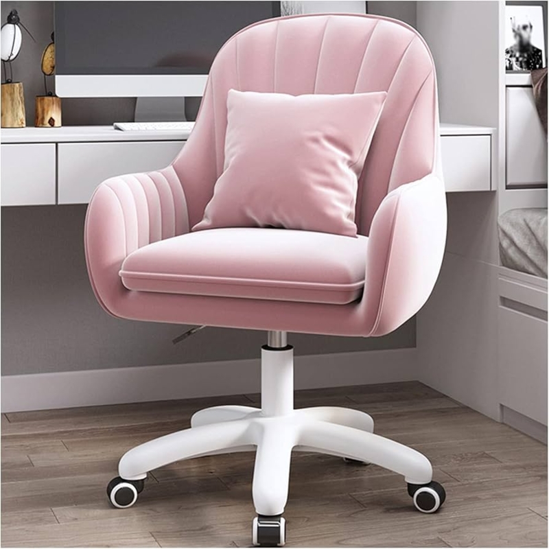 Swivel Desk Chair with White Base and Matching Pillow in Blush Velvet