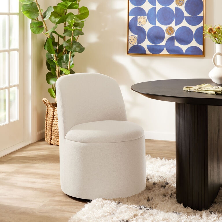 Swivel Dining Chair Drum Base Ivory Upholstered Curved Back