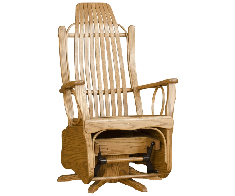 Swivel Glider Craftsman Honey Oak Tall Bentwood Slats Circular Arm Cutouts