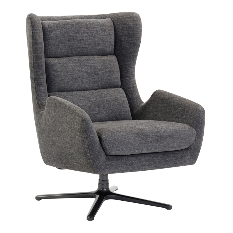 Swivel Lounge Chair Horizontal Channeling High Back Gray Wingback