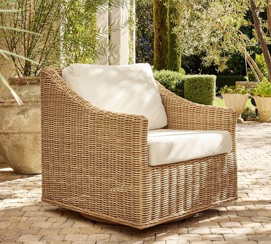 Swivel Outdoor Chair Slim Slope Arms Honey Wicker Patio Lounge