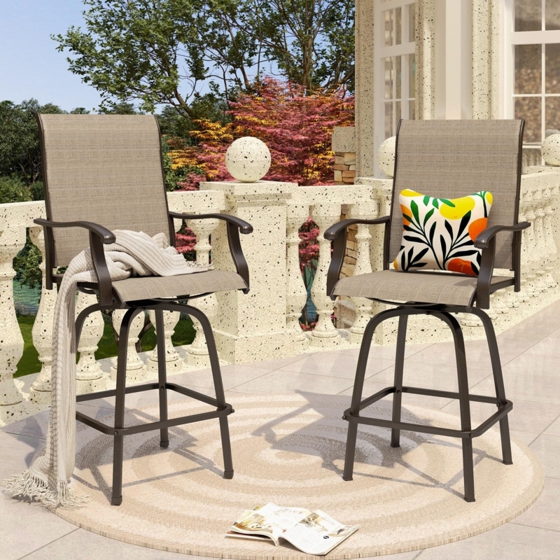 Swivel Patio Bar Stools Bronze High Back Mesh Seating