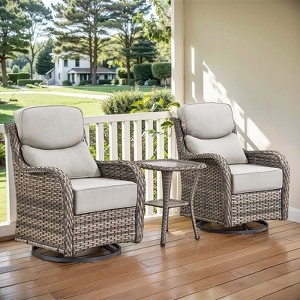 Swivel Patio Set with Glass Top Table, Variegated Grey Wicker
