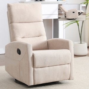 Swivel Recliner Horizontal Tufting Warm Beige Padded Arms