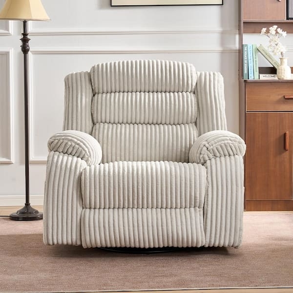 Swivel Recliner: Ribbed Microplush, Off-White Rocking Chair (64 characters)