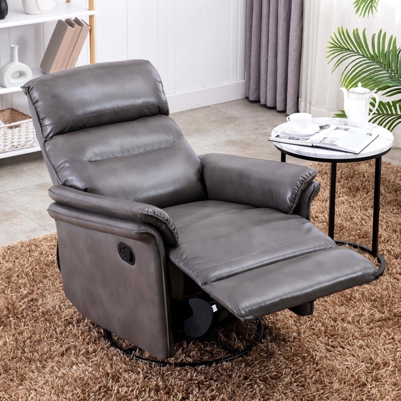 Swivel Recliner Tiered Backrest Charcoal Grey Leather-Like