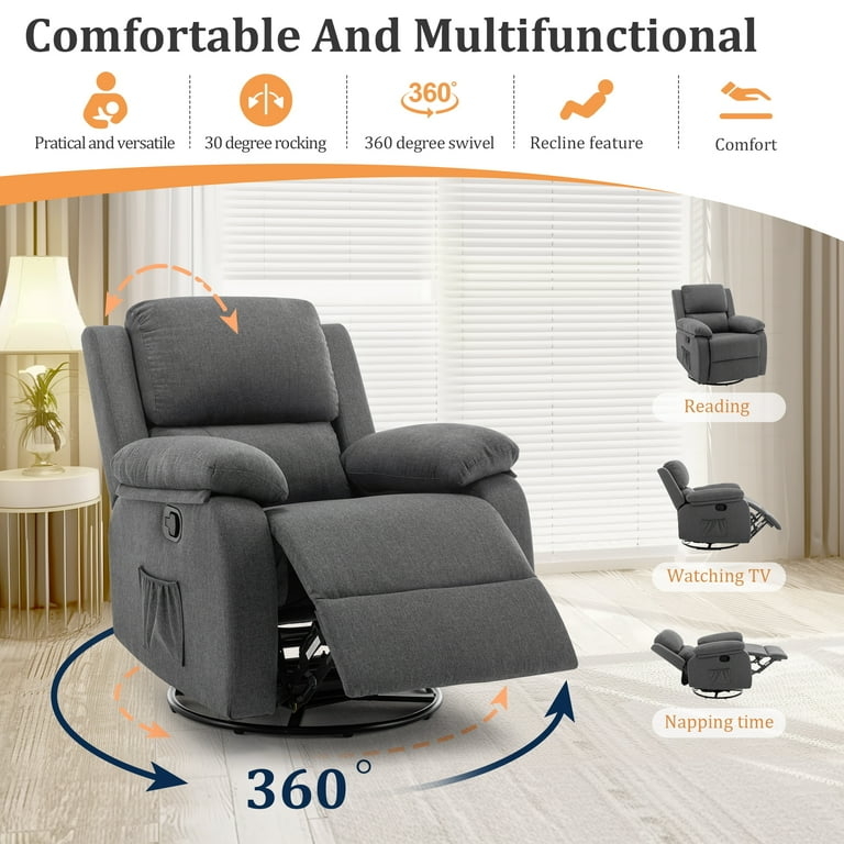 Swivel Rocker Recliner Dark Grey Modern Functional