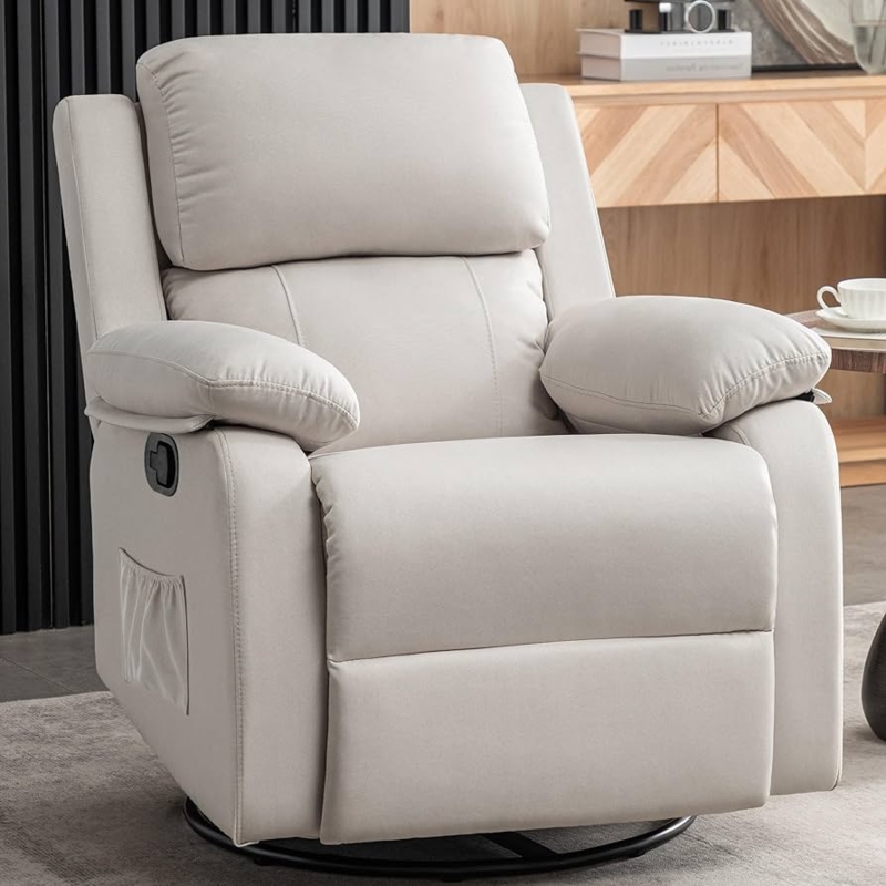 Swivel Rocker Recliner Pillow Top Back Ivory Cream