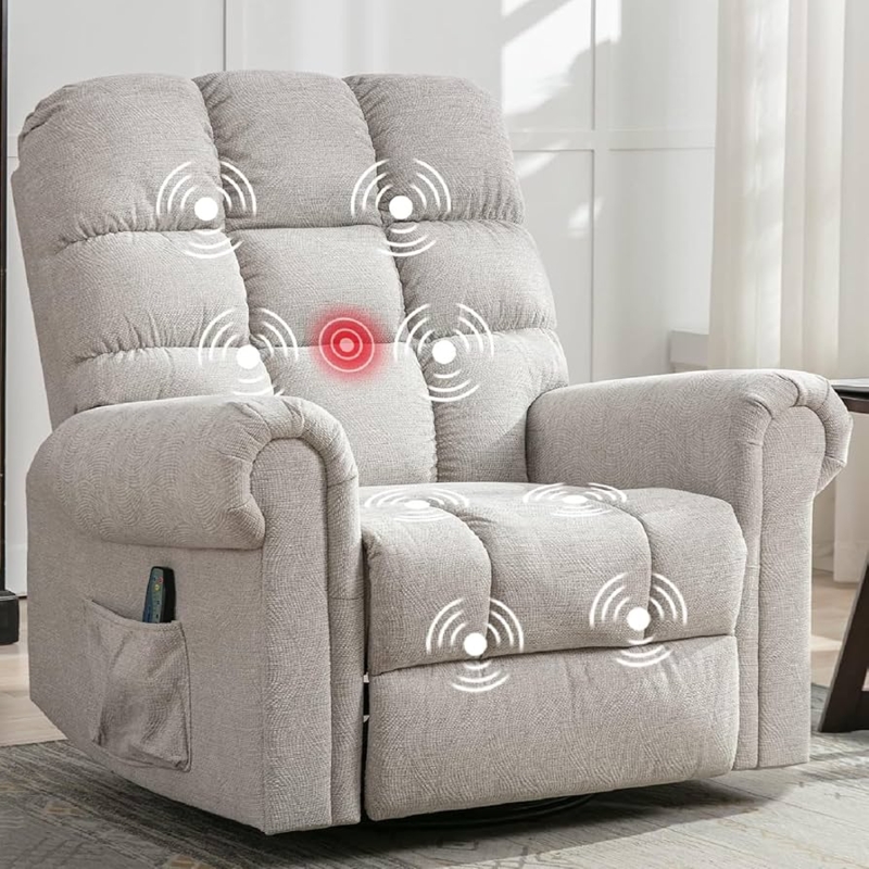 Swivel Rocker Recliner: Remote Control, Beige Massage Chair (63 characters)