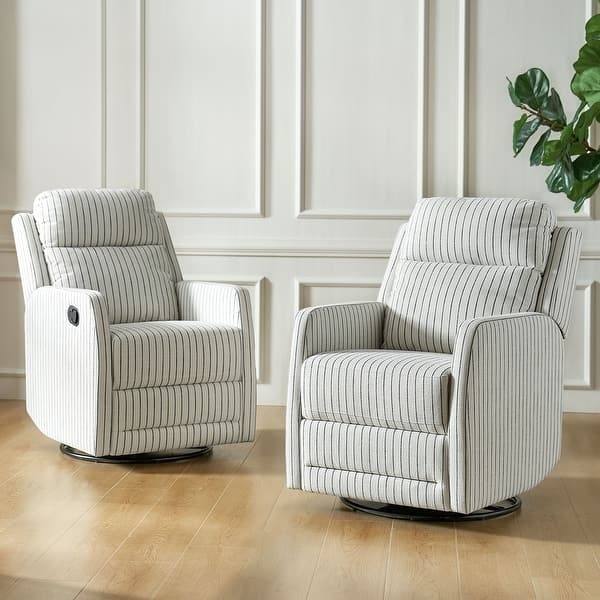 Swivel Rocker Recliner Ticking Stripe Pattern Farmhouse