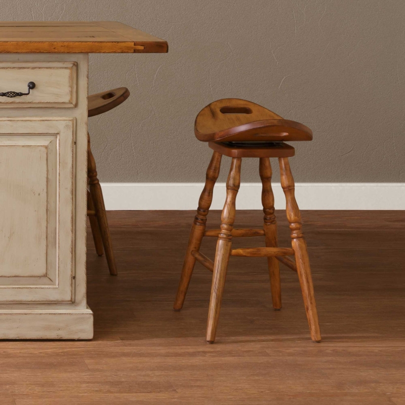 Swivel Saddle Bar Stool with Cutout Handle and Turned Legs