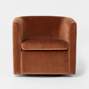 Swivel Tub Chair: Rust Orange Velvet Upholstery, Studio McGee Style