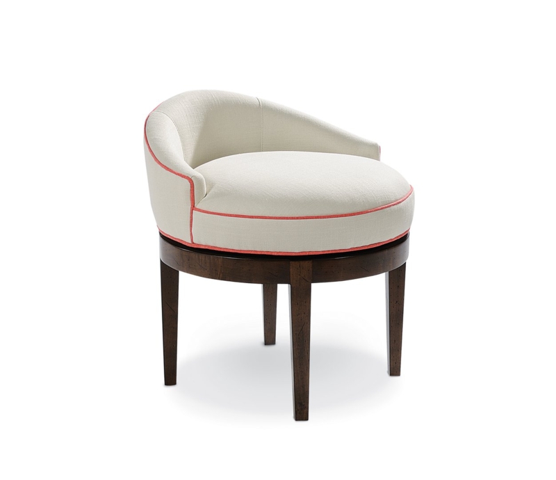 Swivel Vanity Stool with Cream Upholstery and Coral Piping Accent