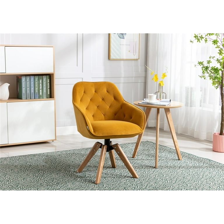 Swivel Wingback Accent Chair in Mustard Yellow Velvet