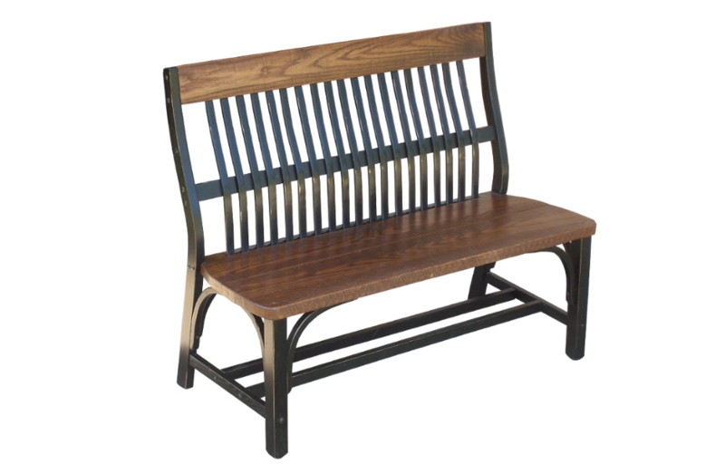 Table Bench Lumbar Support Slatted Back Walnut Wood Black Metal Frame