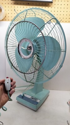 Table Fan Vintage Mitsubishi Mint Green Wired Remote Showa Retro