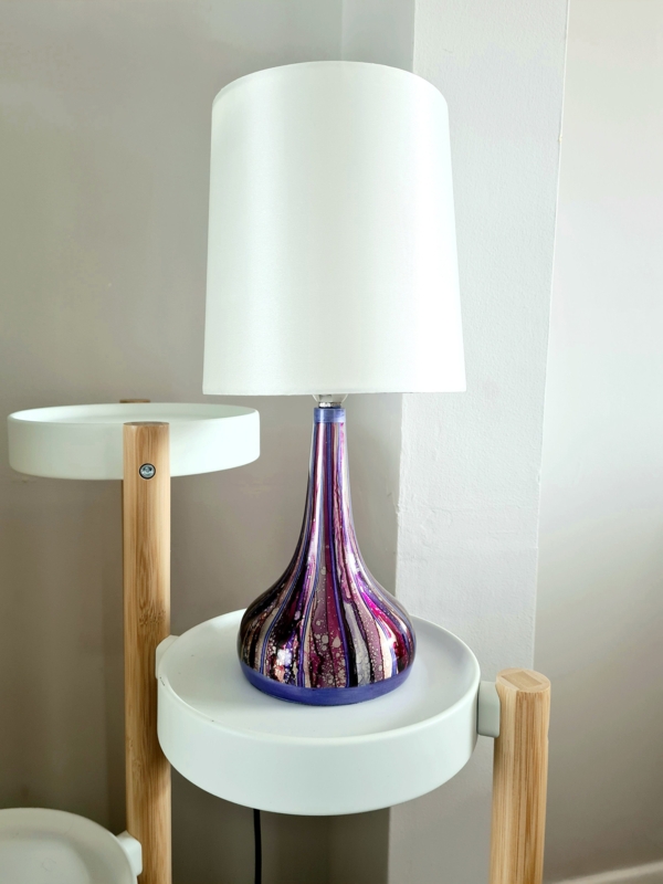 Table Lamp: Artistic Hand Painted Purple Swirl Base on Tiered Stand
