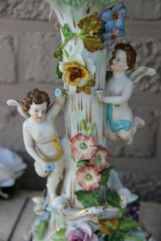 Table Lamp Base: Antique Dresden Porcelain Cherubs, Hand Applied Flowers