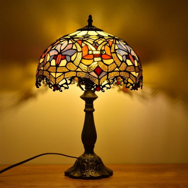 Table Lamp Butterfly Pattern Stained Glass Beaded Trim Baroque Style