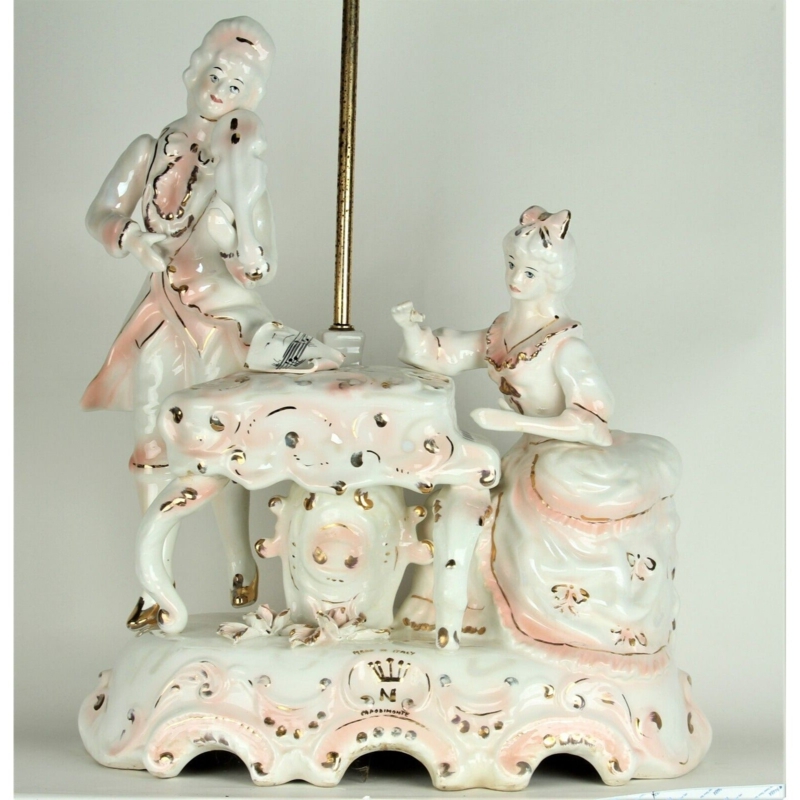 Table Lamp: Capodimonte Porcelain Musical Theme, Piano & Violin, Gilded