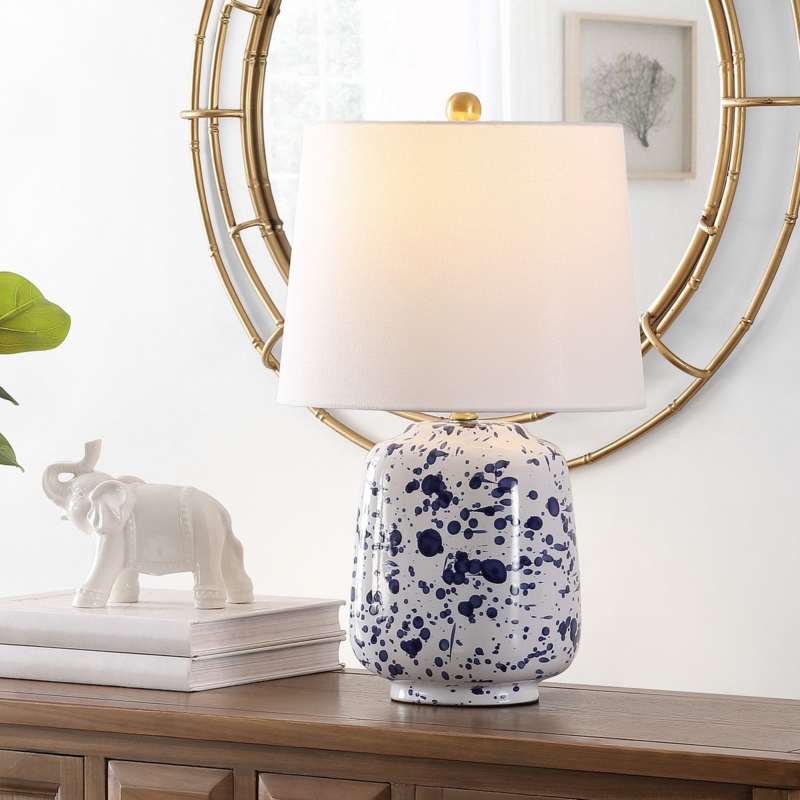 Table Lamp Ceramic Splatter Pattern Glossy Glaze Gold Ball Finial
