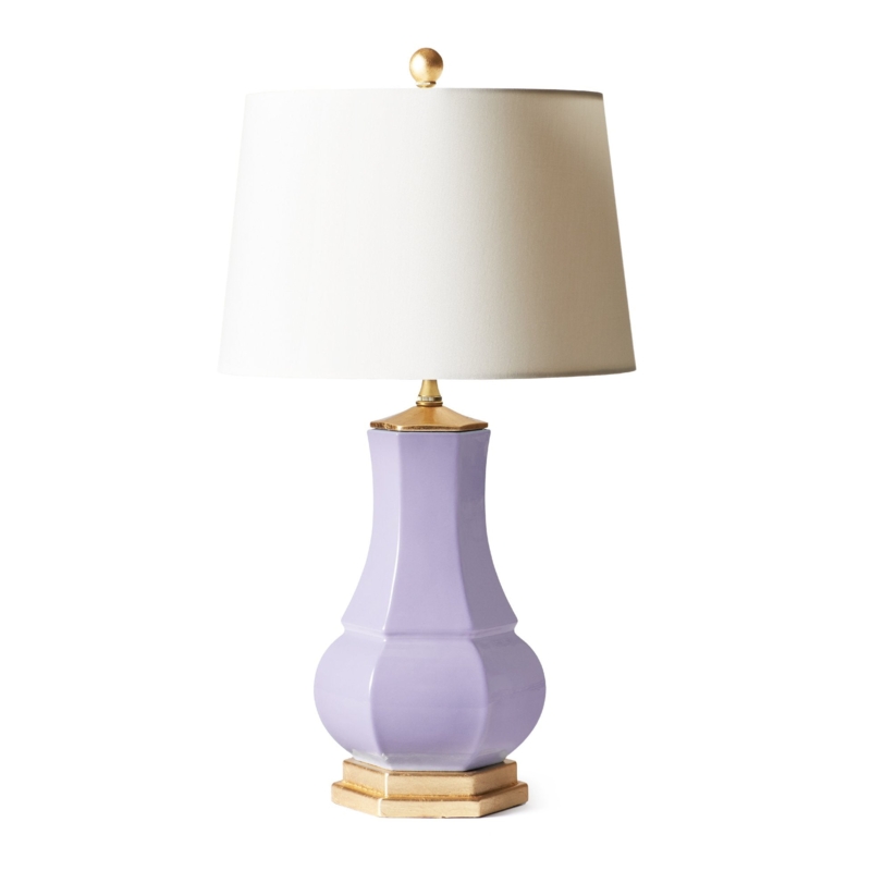 Table Lamp: Chinoiserie Lavender Octagonal Ceramic with Gold Pedestal
