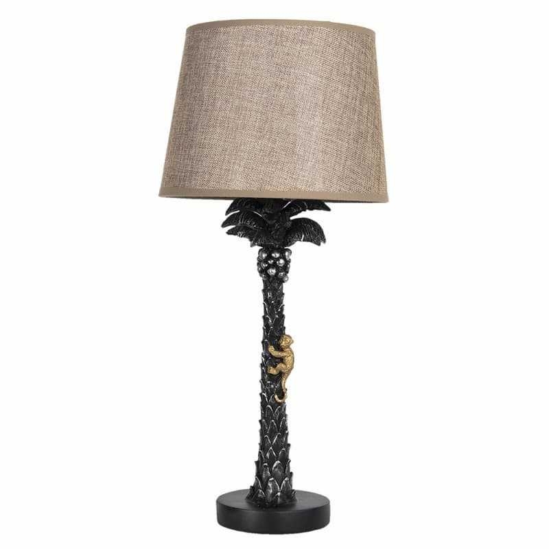 Table Lamp, Climbing Monkey Sculpture, Linen Texture Shade, Eclectic Safari.