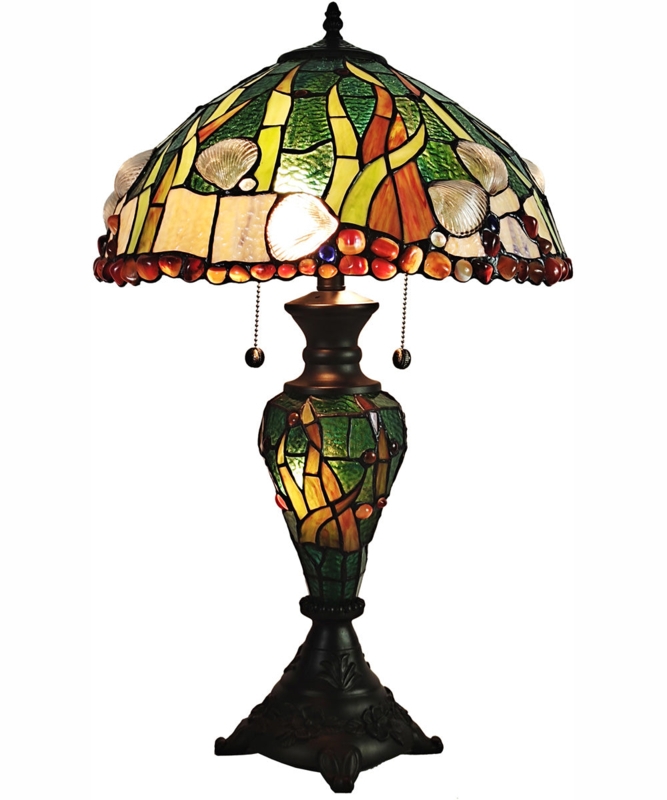 Table Lamp Coastal Style Stained Glass Seashell Accents Night Light