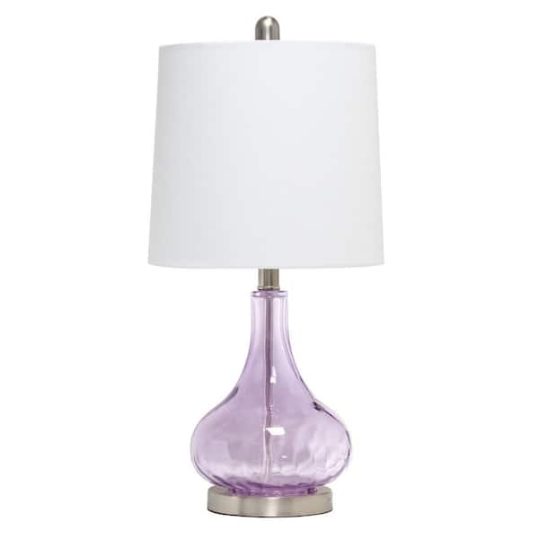 Table Lamp: Dimpled Lavender Glass Teardrop Base with Tapered Shade
