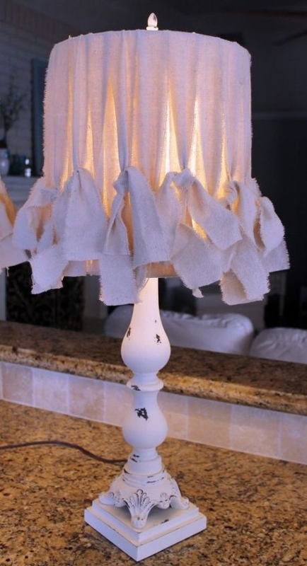 Table Lamp Distressed Base with DIY Knotted Fabric Shade Strips