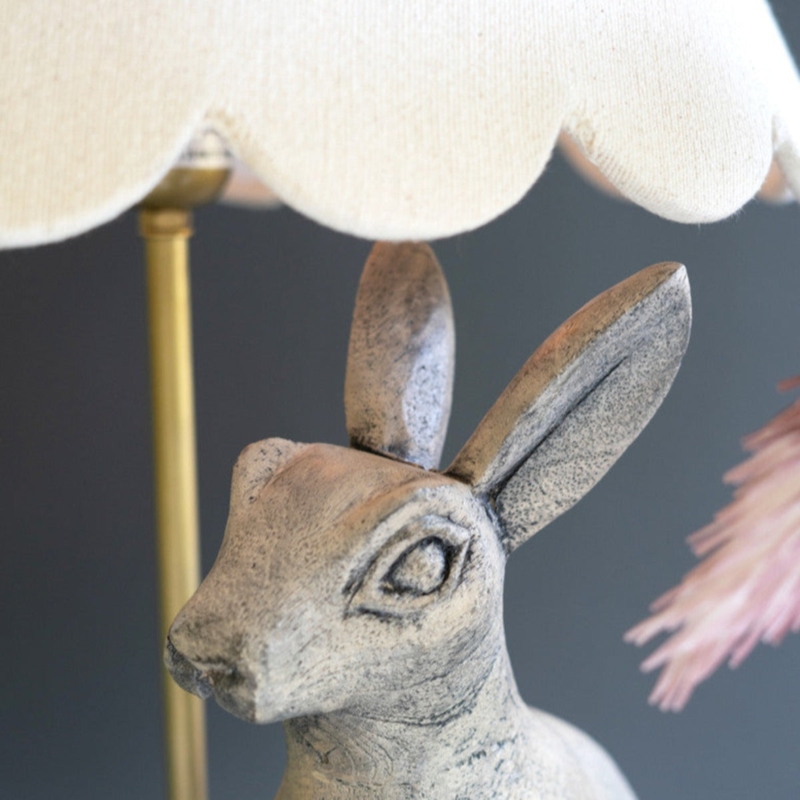 Table Lamp Distressed Grey Rabbit Scalloped Shade Rustic Nursery
