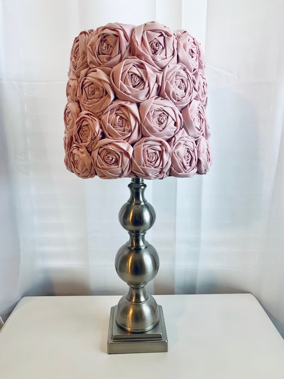Table Lamp: Fabric Rosettes, Stacked Spheres, Blush Pink Rosette Lamp