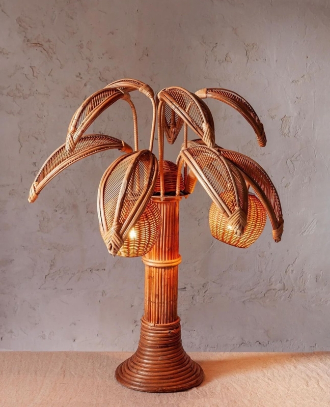 Table Lamp featuring Coconut Shades and Woven Rattan, Tropical Coastal Chic.