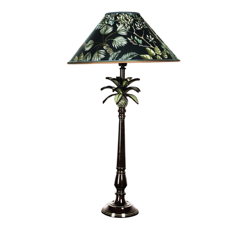 Table Lamp featuring Palm Leaf Pattern Shade and Pineapple Motif, Tropical Luxe.