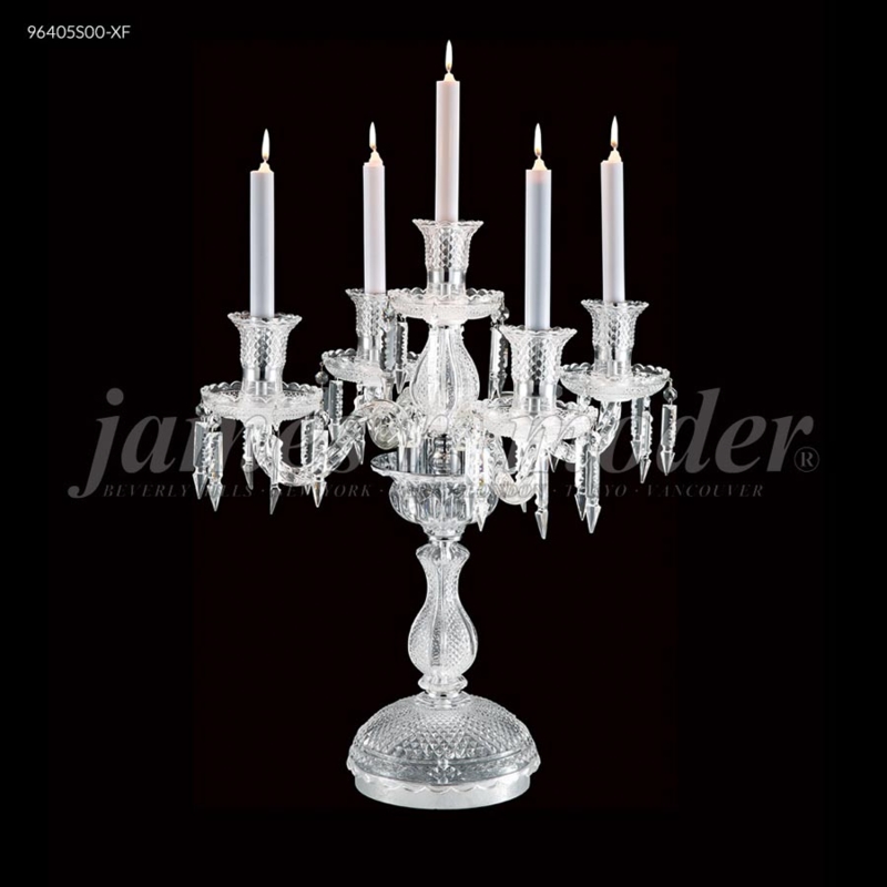 Table Lamp: Five Arms, Taper Candles, Scalloped Bobêches, Crystal Base