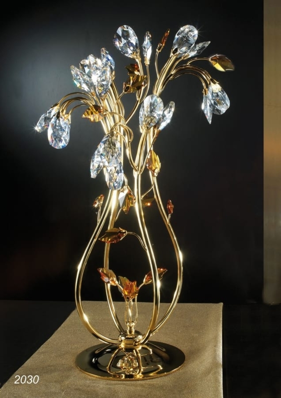 Table Lamp: Floral Gold Stems, Amber Leaf Accents, Art Nouveau Glam