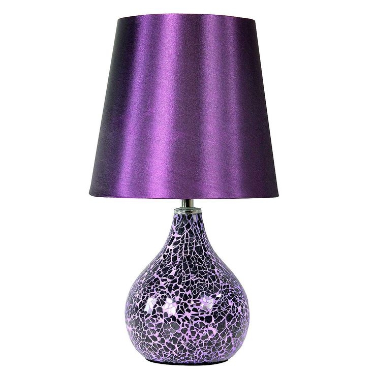Table Lamp: Glam Lilac Cracked Glass Pear Base Satin Tapered Shade